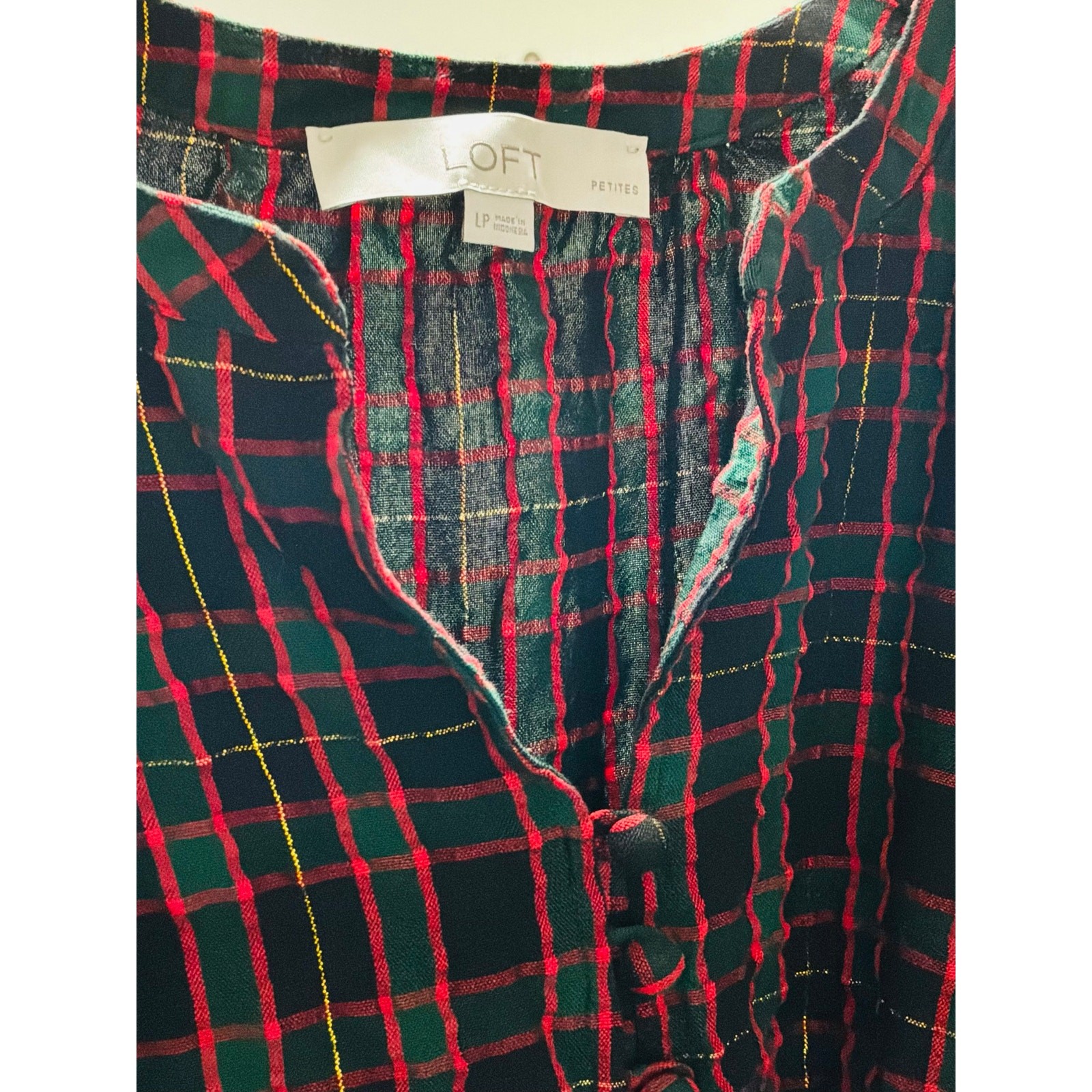 LOFT PLAID SHIMMERY FLOUNCE SWING DRESS SIZE LARGE PETITE