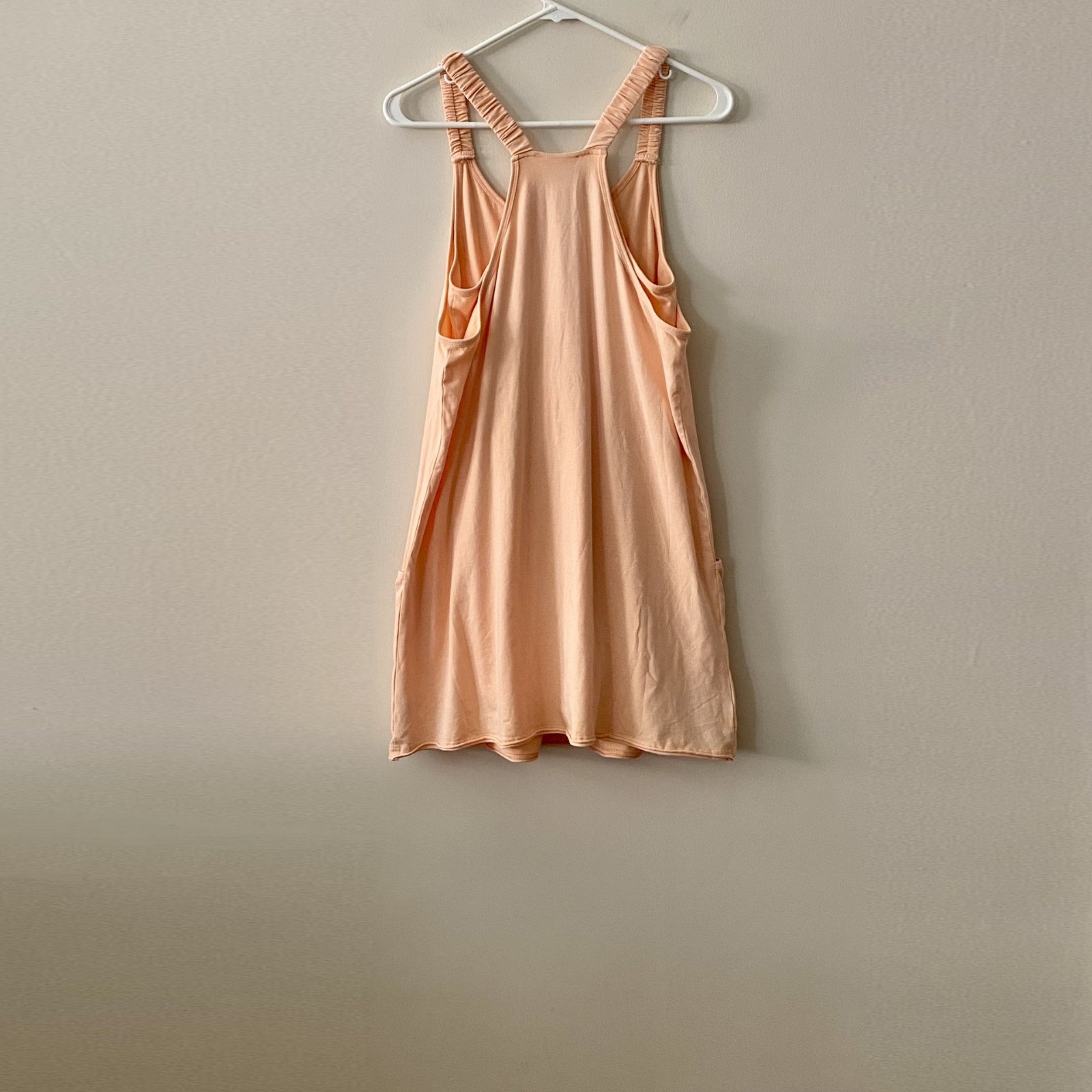NWT Sundry Anthropologie Mini Dress Built-In-Shorts Scrunch Strap Peach Sz S