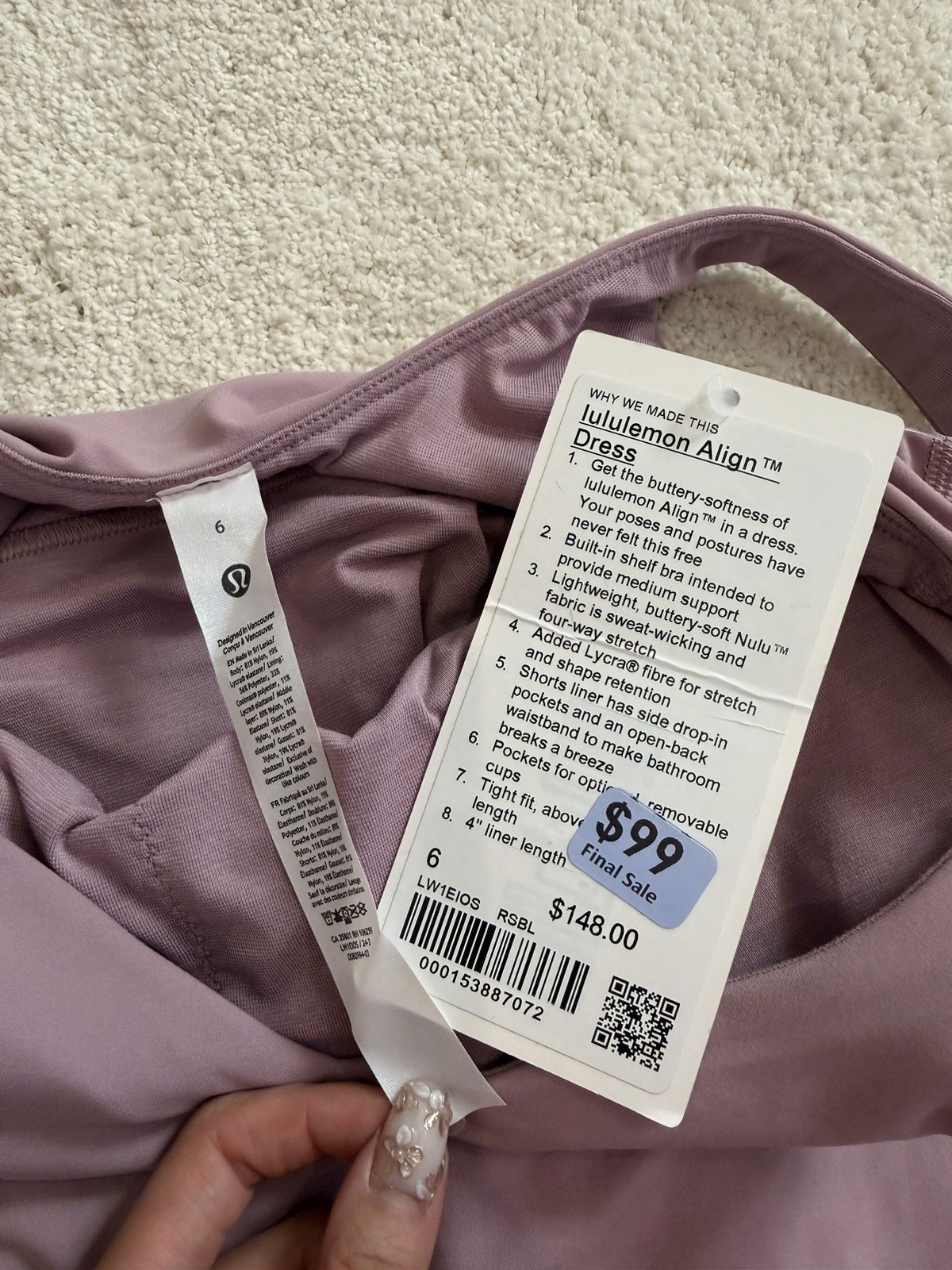 NWT Lululemon Align Dress Rose Blush RSBL Size 6