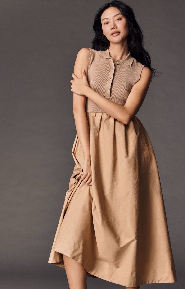 Anthropologie Dress Brown Thea Polo Collar Sleeveless Preppy Boho Medium NWT