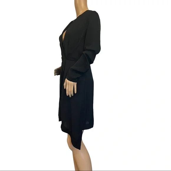 SEE U SOON Dress Asymmetrical Hem Surplice Neckline Back Zip Long Sleeve Black S