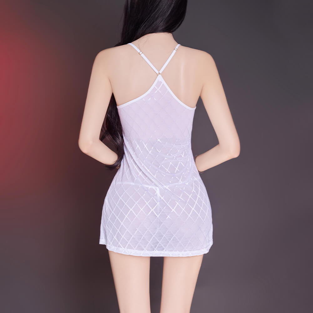 Women Shiny Strappy Mini Dress See-through Stretch Short Dress Cocktail Lingerie
