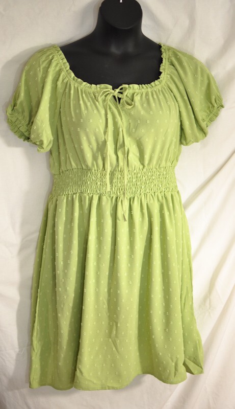 womens Kojooin short sage green embossed dress size X Larg puff sleeves peasant