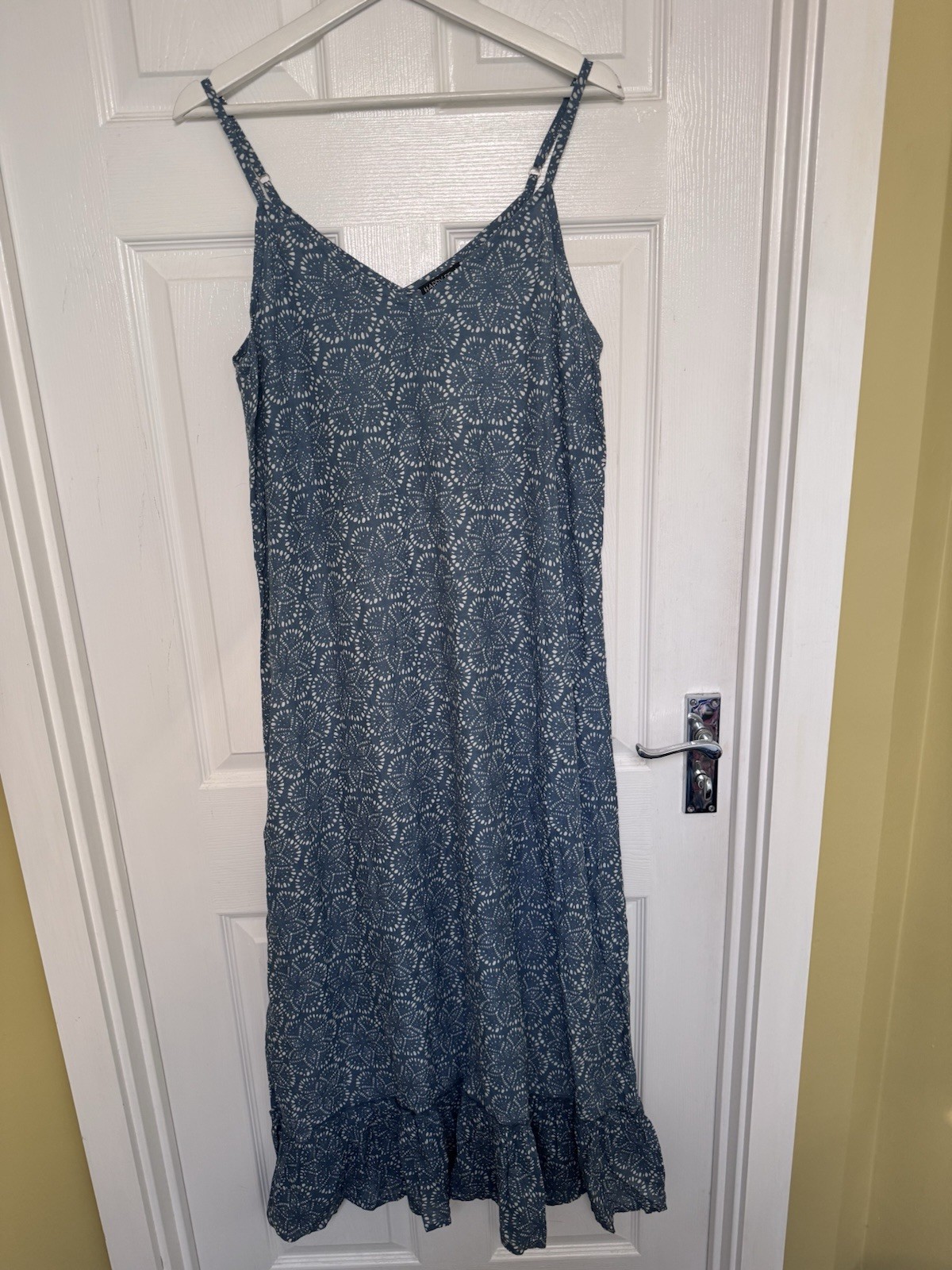 Happy Few Blue White Cotton Maxi Dress Boho Sundress Adjustable Straps L P2P 19″