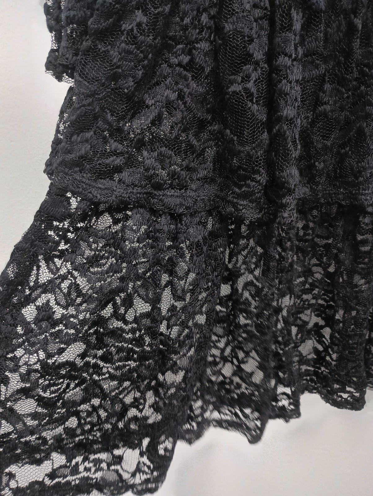 Super Nova Womens Whimsygoth Mini Dress Medium Black Lace Sheer Tiered Witchy