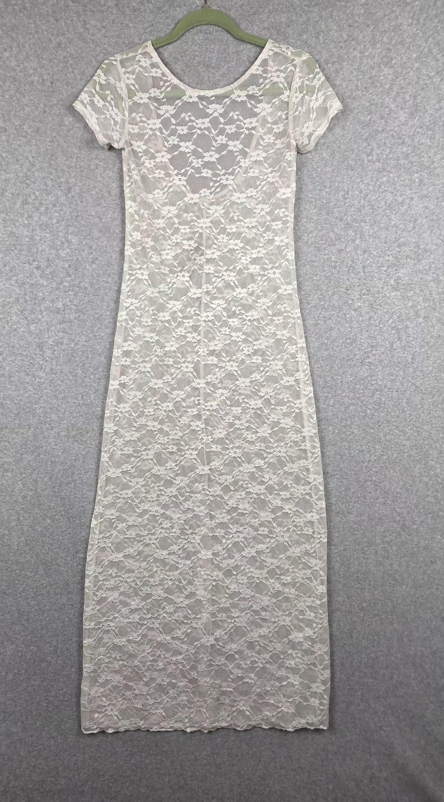 White Lace Dress Womens Small Short Sleeve Sheer Floral Coquette Romantic Maxi