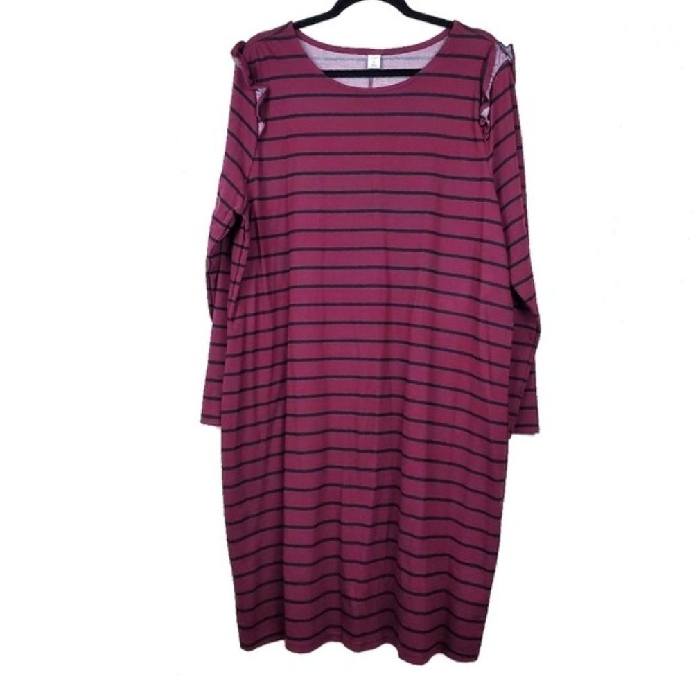 Old Navy Womens Long Sleeve Shoulder Ruffle Stripe Shift Dress Size XXL NWT