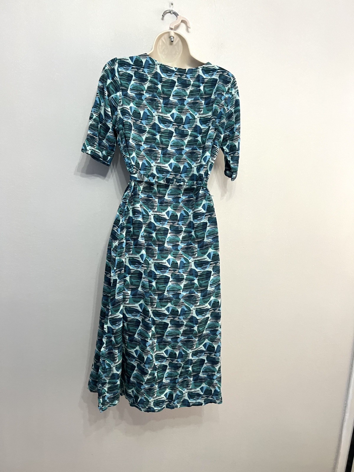 Weird Fish Button Up Belted Tie Abstract Print Midi Shirt Dress UK 10