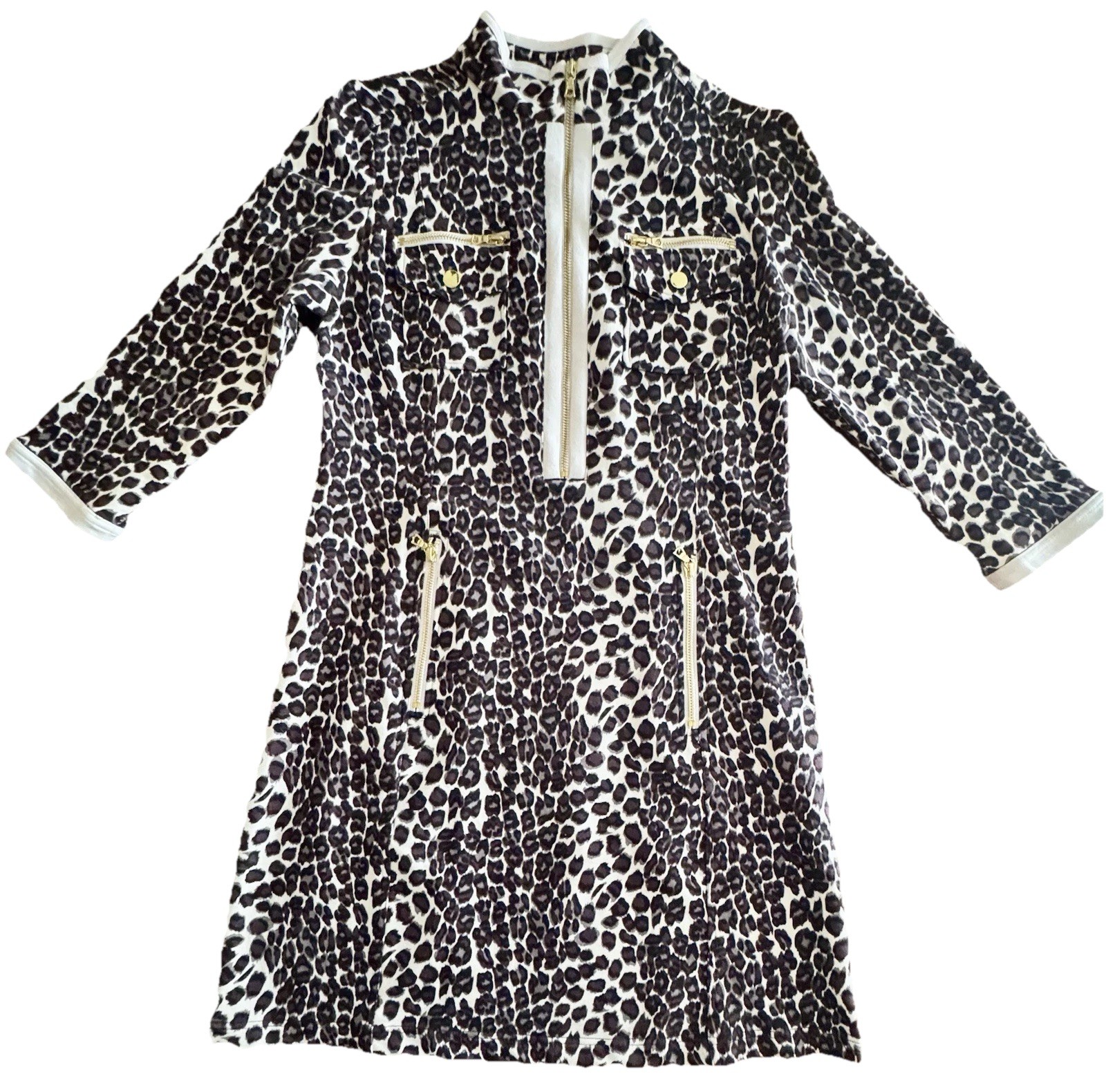 BOSTON PROPER (M/10-12) Animal Chic Zipper Dress 3/4 Sleeves Cotton & Spandex