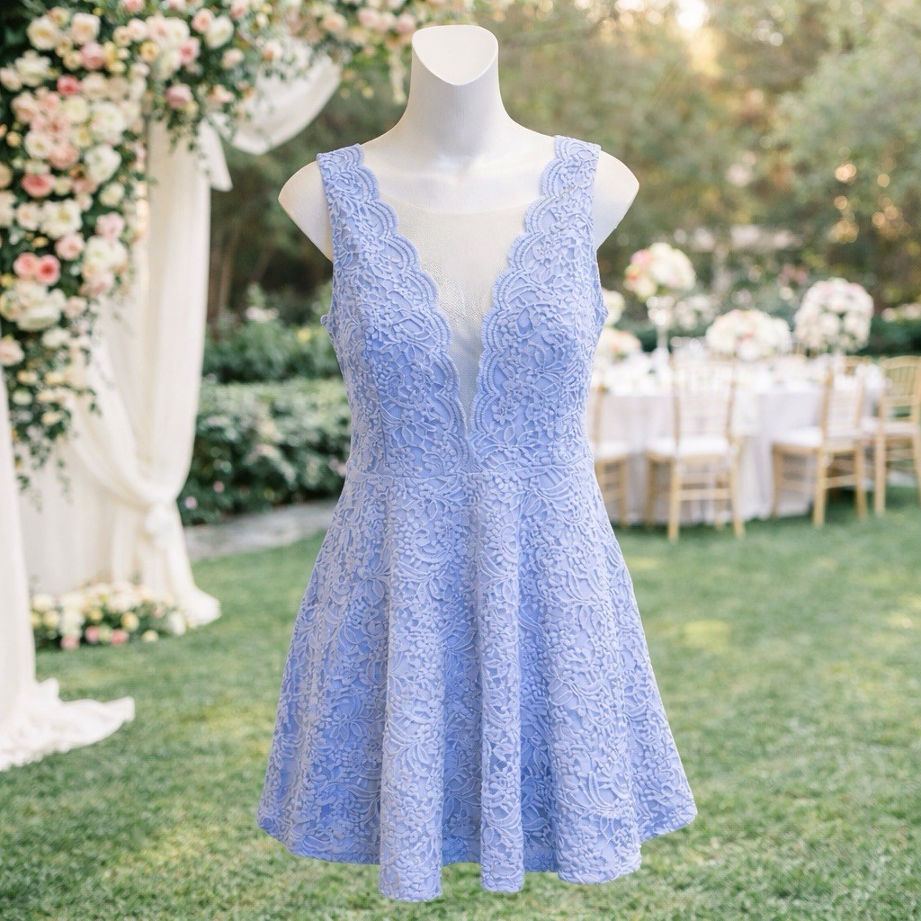City Studio Junior’s Lace Fit & Flare Dress Periwinkle Blue Size 15