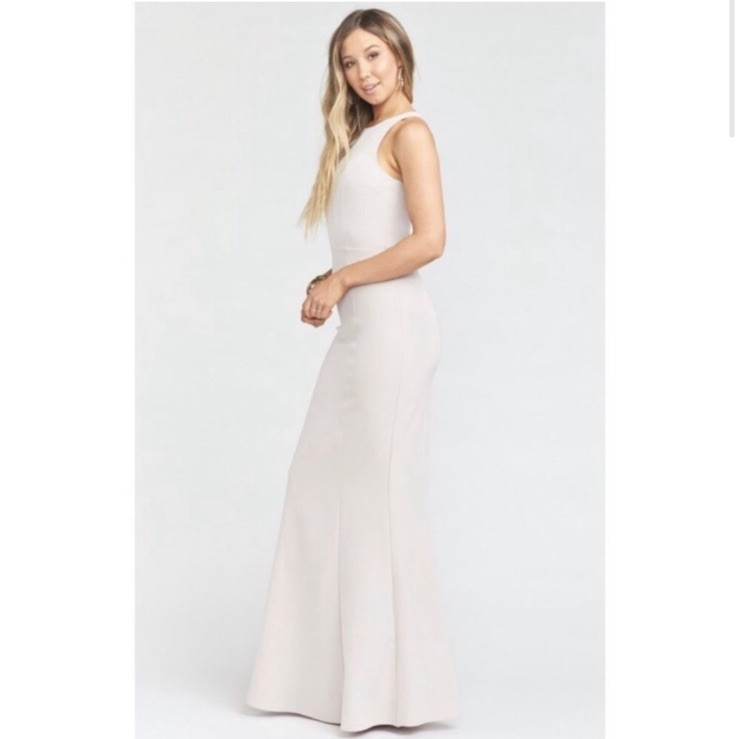 Show Me Your MuMu Womens Medium Chicago High Neck Gown Dress Cream Stretch Crepe