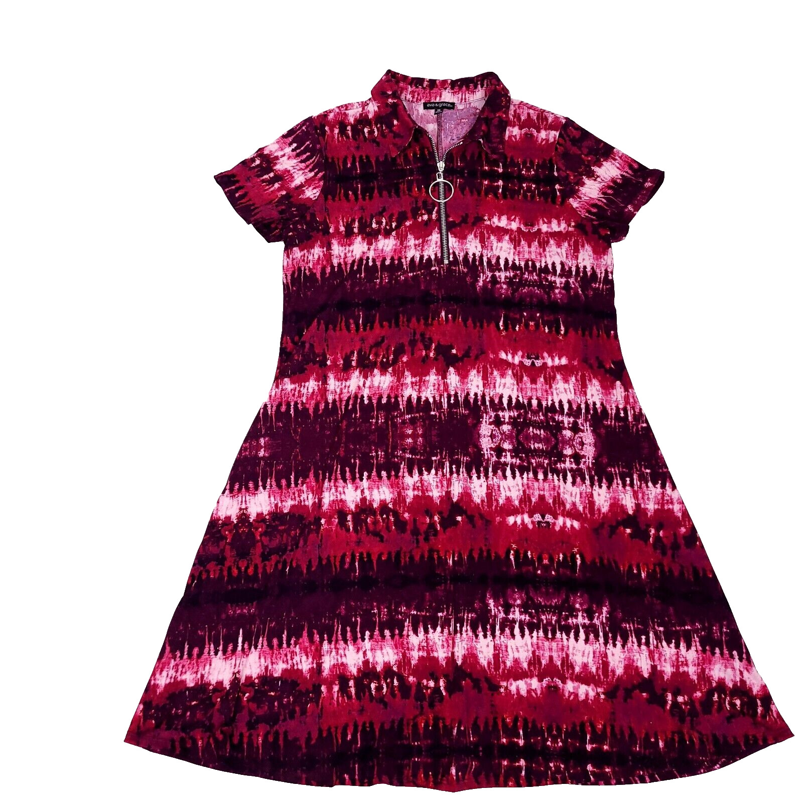 Ava & Grace Womens Dress Medium Pink Short Sleeve Collared 1/4 Zip Stretch