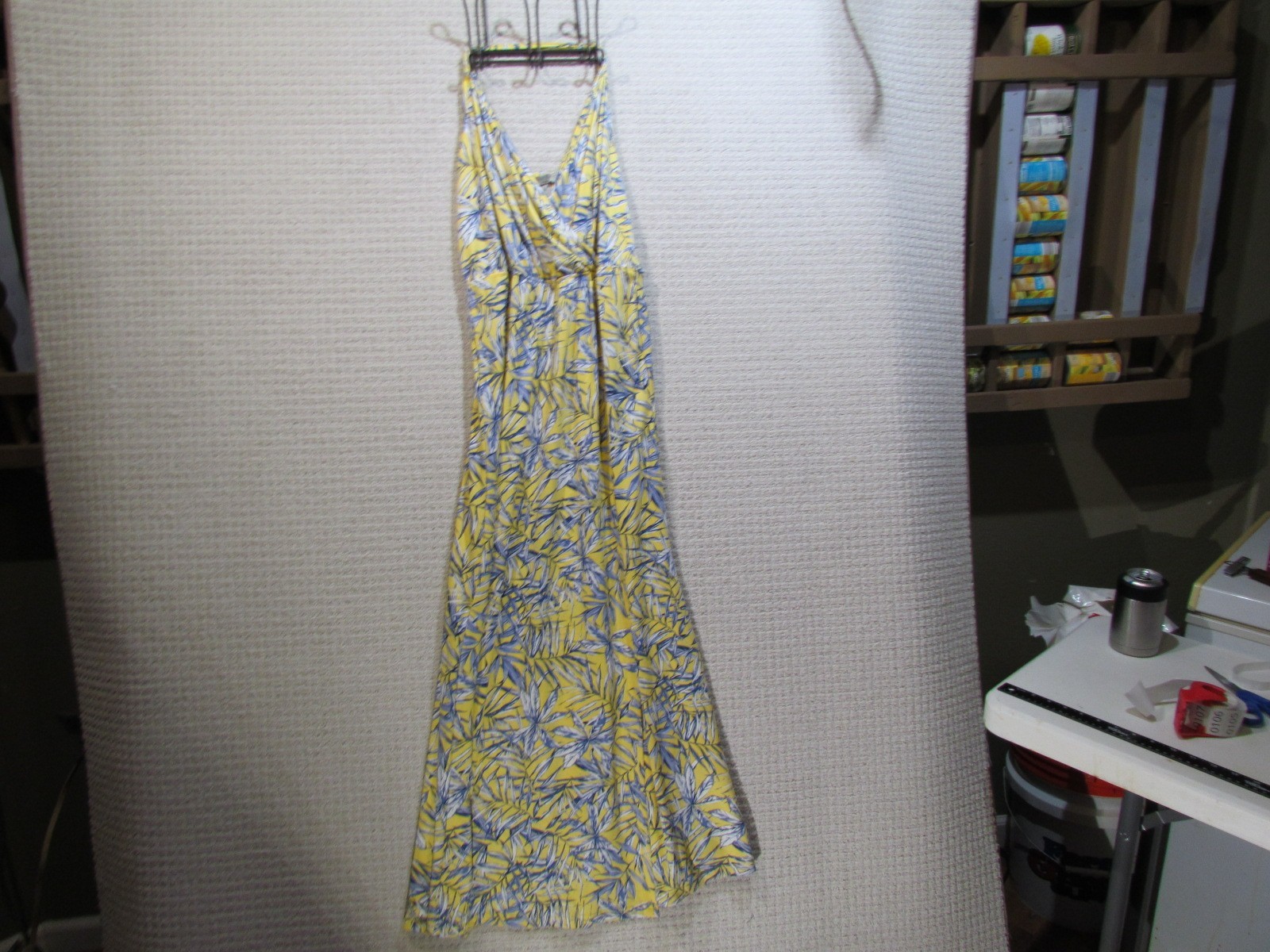 Women’s Nine.Eight New York Wrap Maxi Dress Yellow/Blue tropical print Sz M