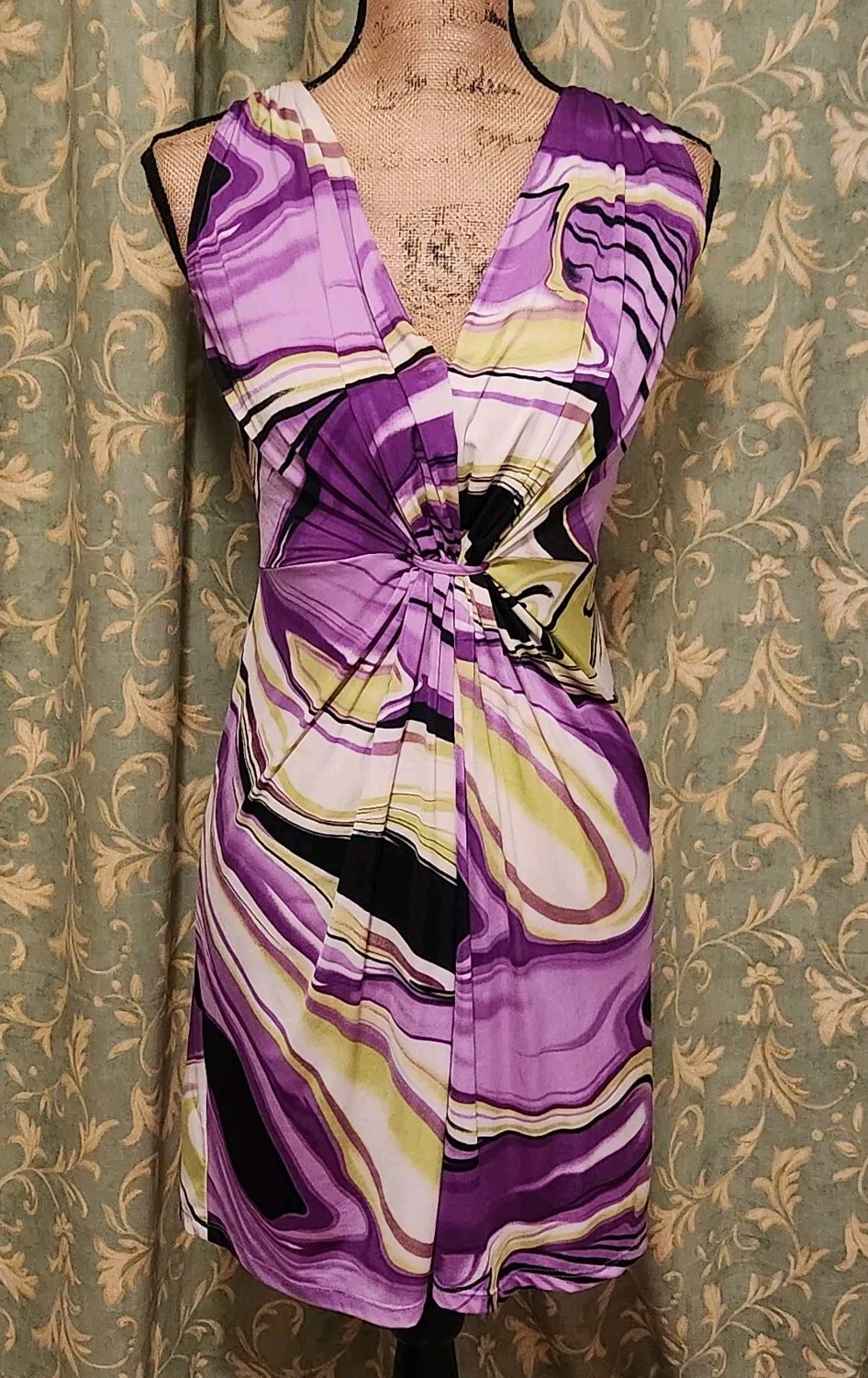 P. Luca Milano Women’s S Purple Colorful Sleeveless Pleated Sheath Mini Dress