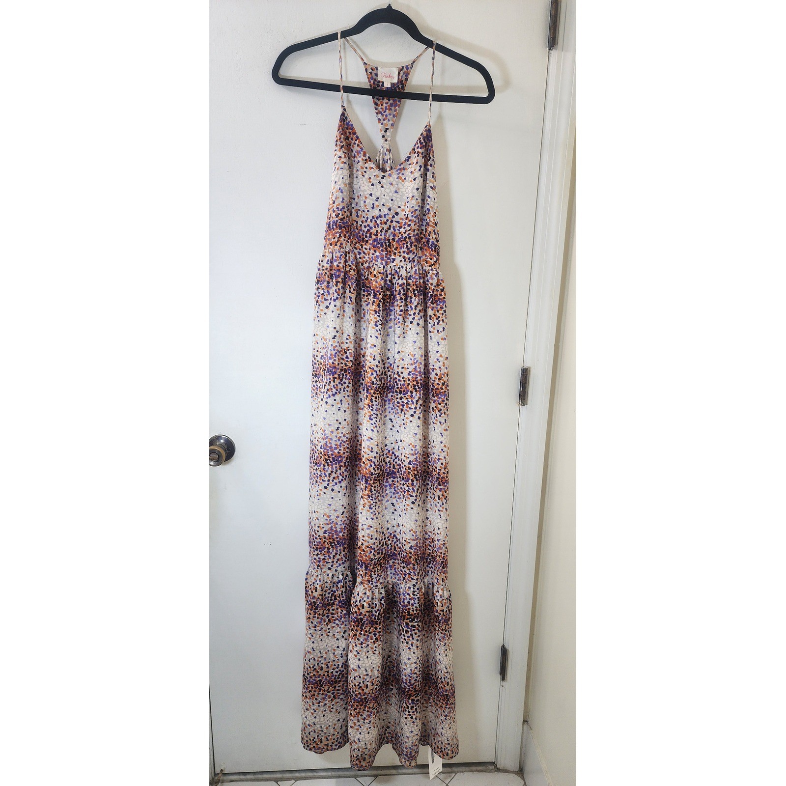 Parker Women Abstract Print Racerback Maxi Dress Purple Orange Multi Size S