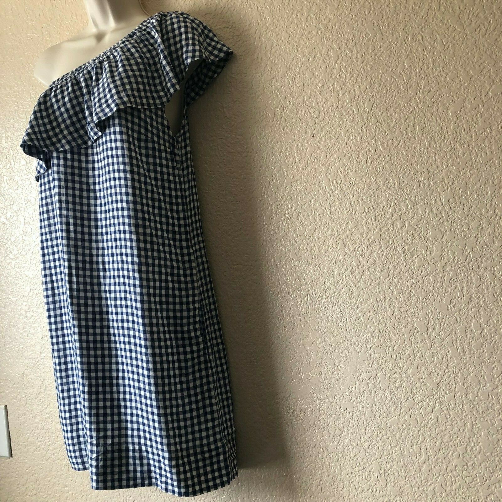 Velvet By Graham & Spencer Checkered One Shoulder Ruffle Dress XS Blue New $200