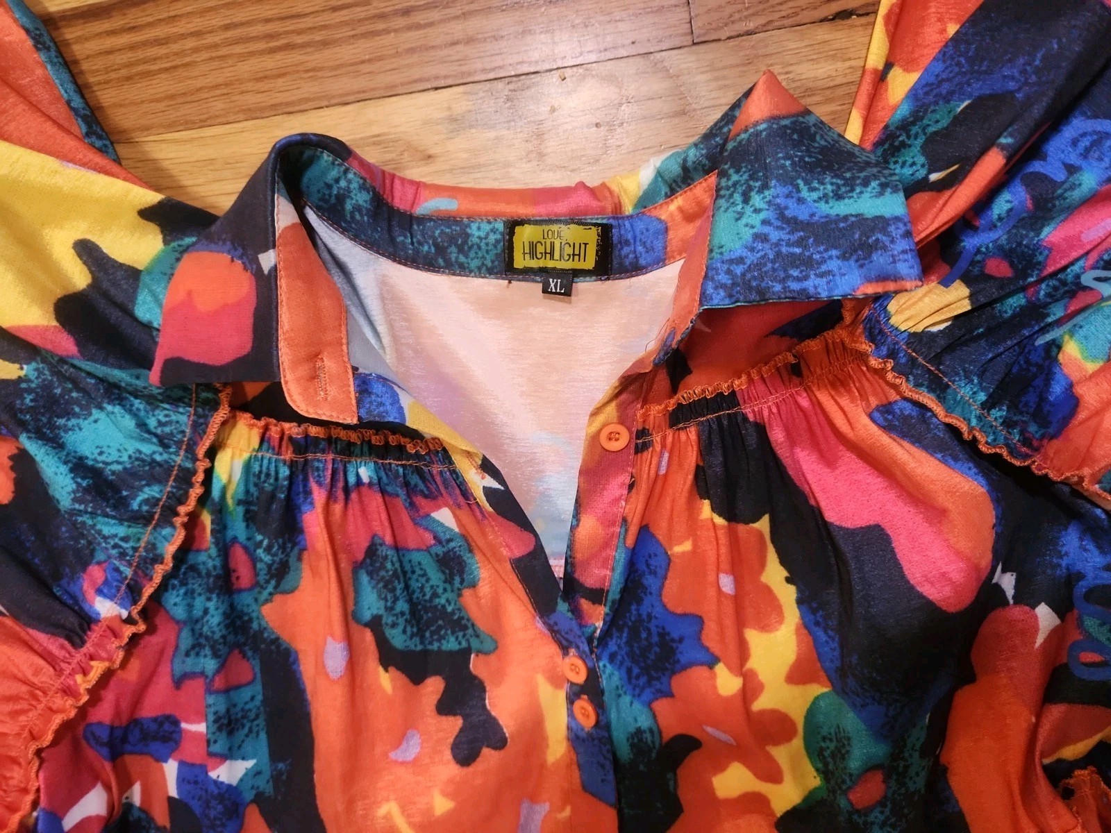 LOVE HIGHLIGHT Mini Dress Size XL Wild Floral DRAMATIC Batwing Balloon Sleeves