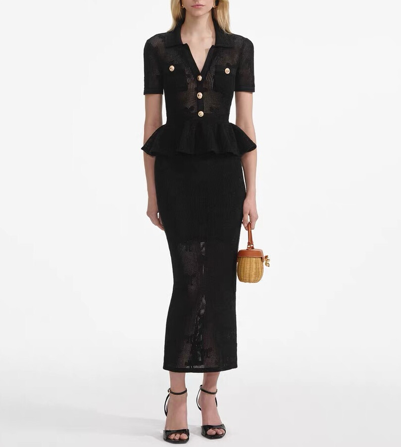 Womens Self-Portrait V-neck Knit Short Sleeve A-line Midi Dress