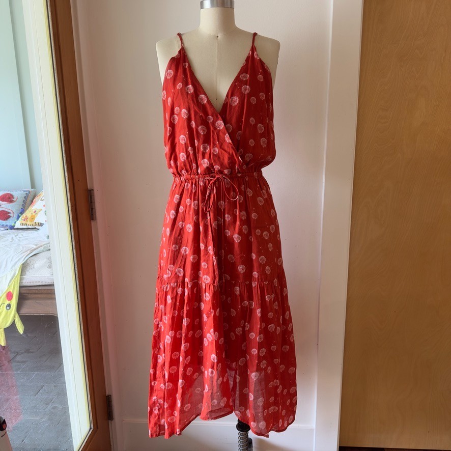 Trovata Birds of Paradis Lucia Floral Mock Wrap Midi Sundress-Red Floral-Sz Med