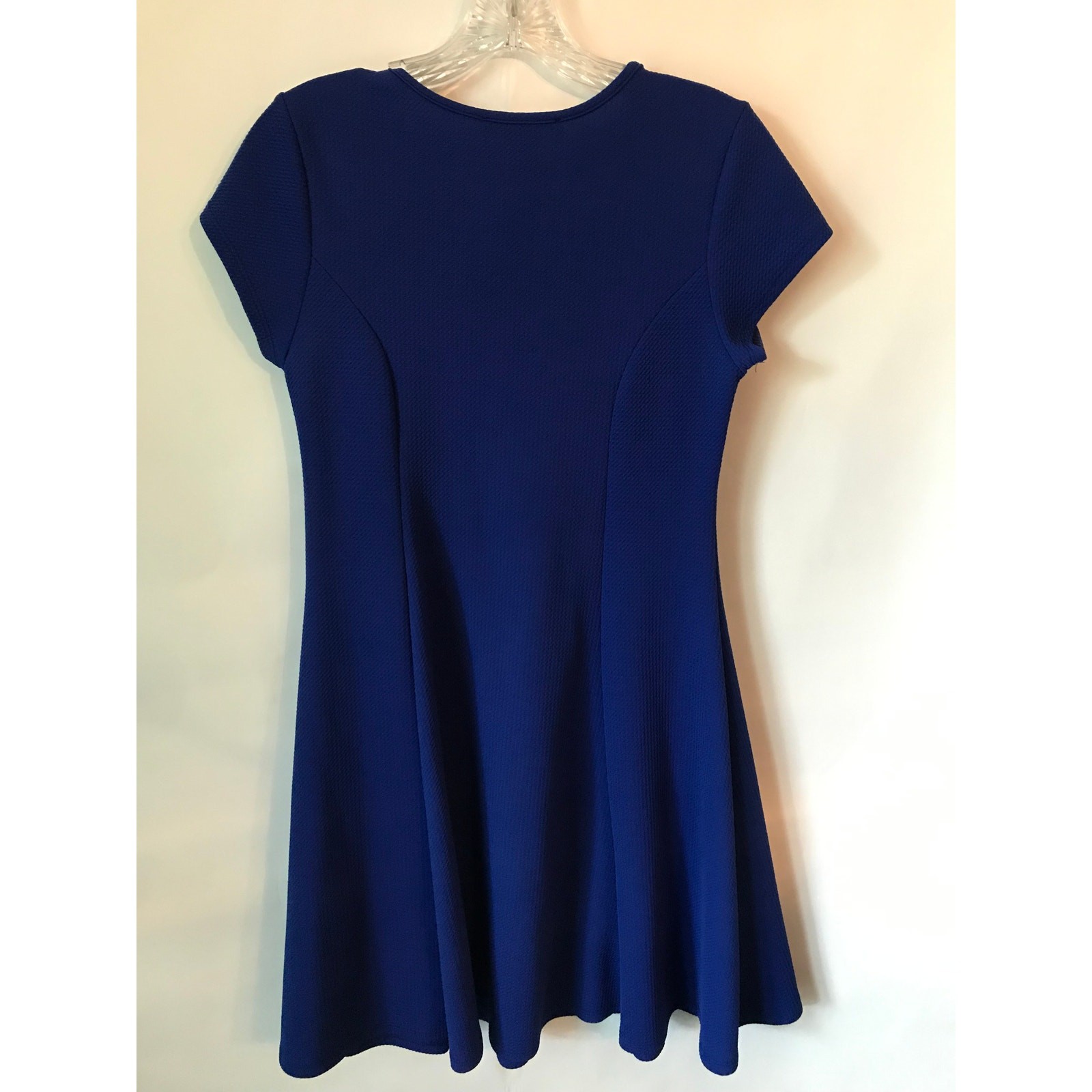 Wilde Dress Small Womens Royal Blue Waffle Knit Swing Skirt Cap Sleeve Pullover