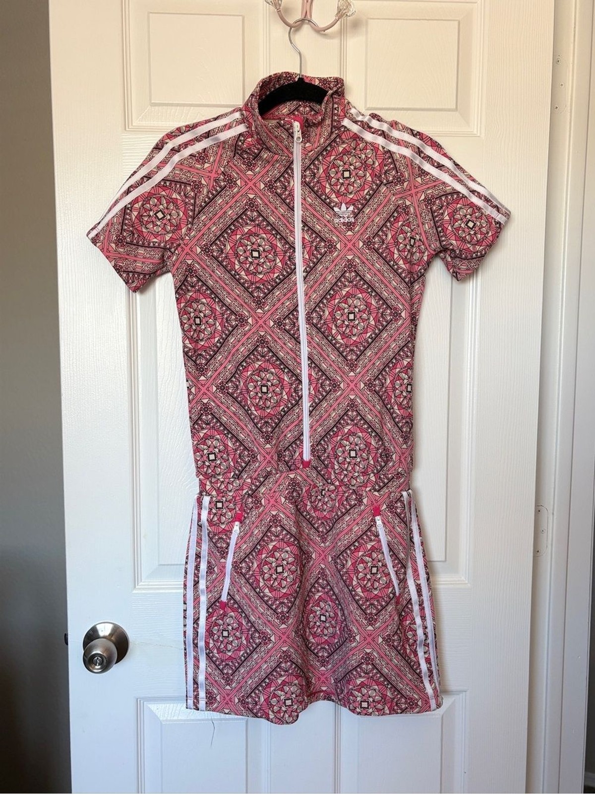 Adidas Originals Graphic Print Track Dress Pink Kaleidoscope Youth XL / Women XS