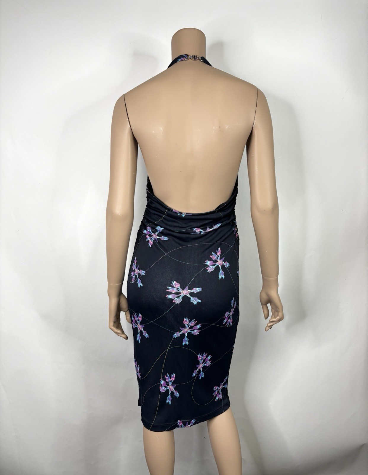 Vtg Versace Classic V2 1999 Navy Floral Print Halter Dress IT 42