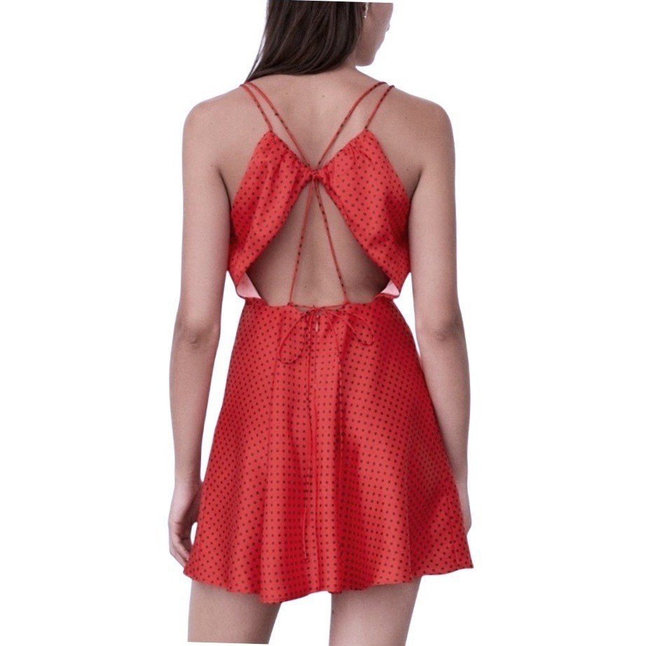 Zara Red Polka Dot Mini Moroccan Dress Open Back Tie Spaghetti Strap Party Small