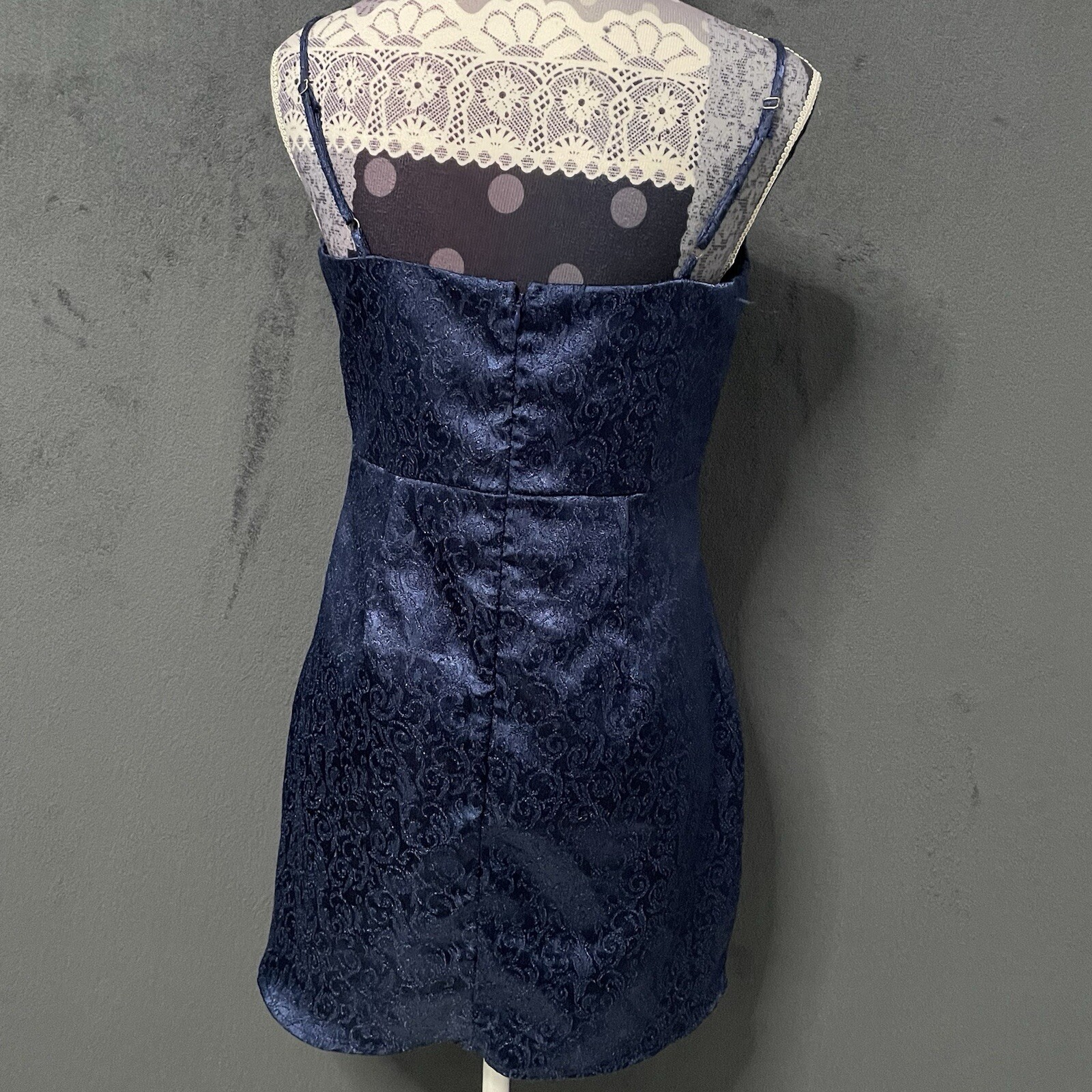 Lucy In The Sky Mini Dress Womens L Blue High Waist Square Neck Spaghetti Strap