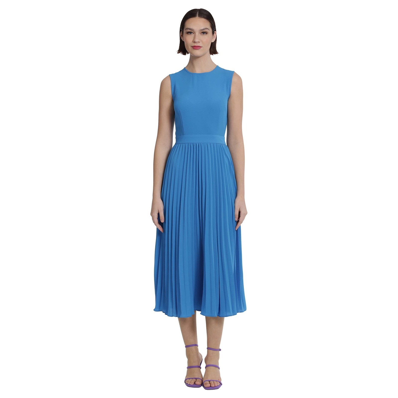 NWT Donna Morgan Dress Sleeveless Crepe Pleated Skirt Midi Brilliant Blue 18