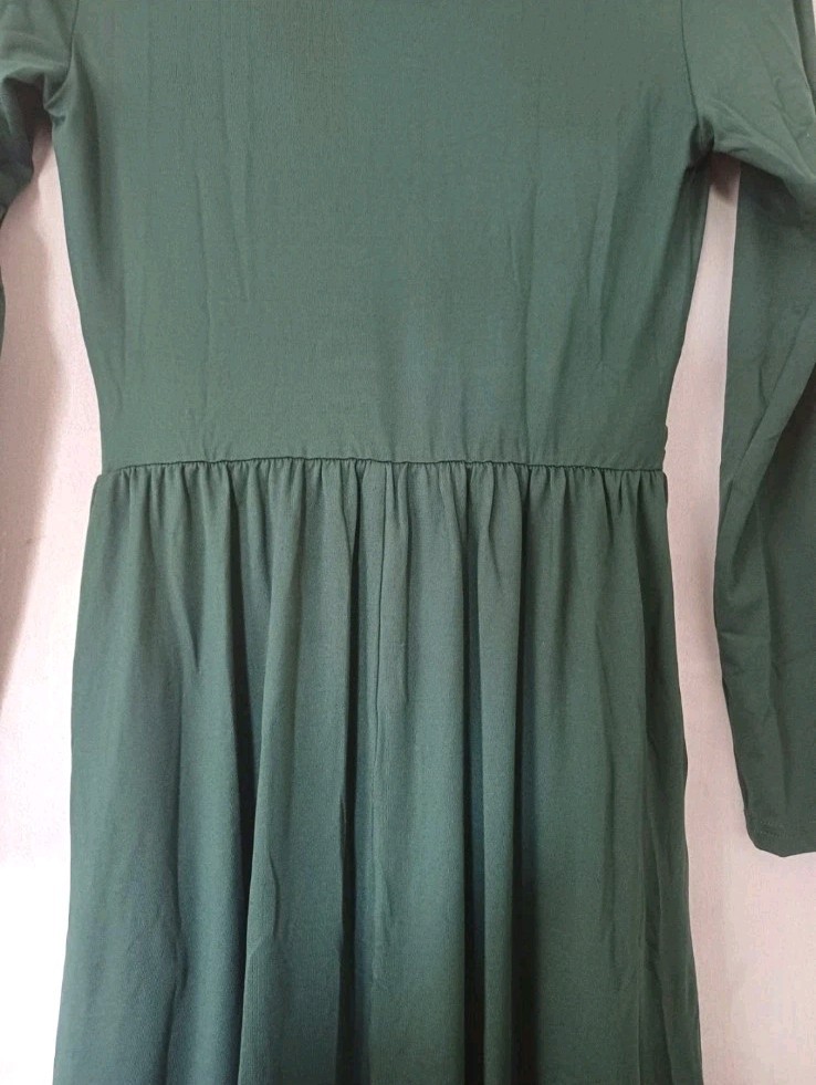 OUGES | Green Midi Dress Long Sleeve Wrap Style | Size S