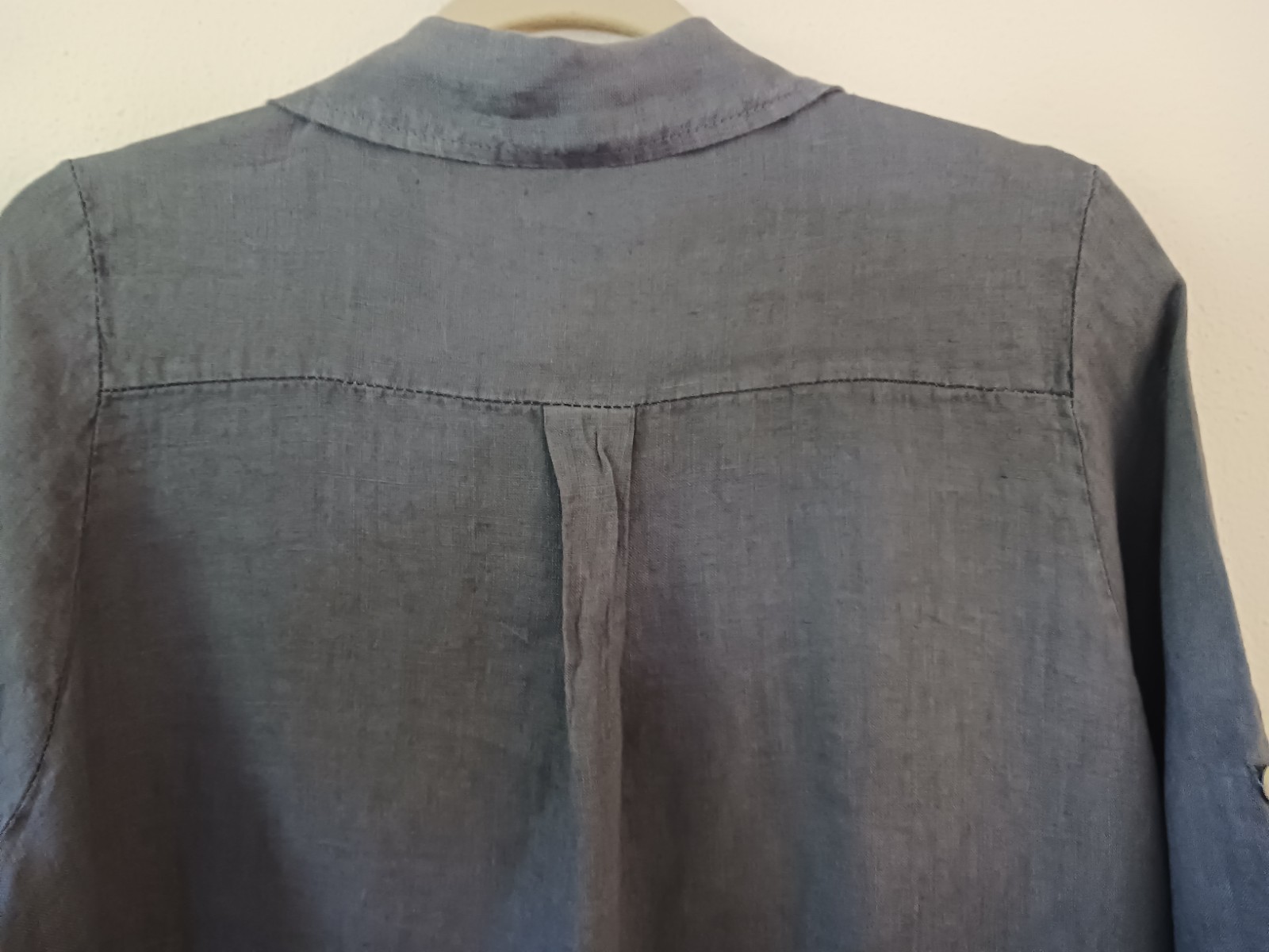 Made in Italy Sz 42″ Steel Blue-Gray 100% Linen Long Shirt Dress Shell Buttons