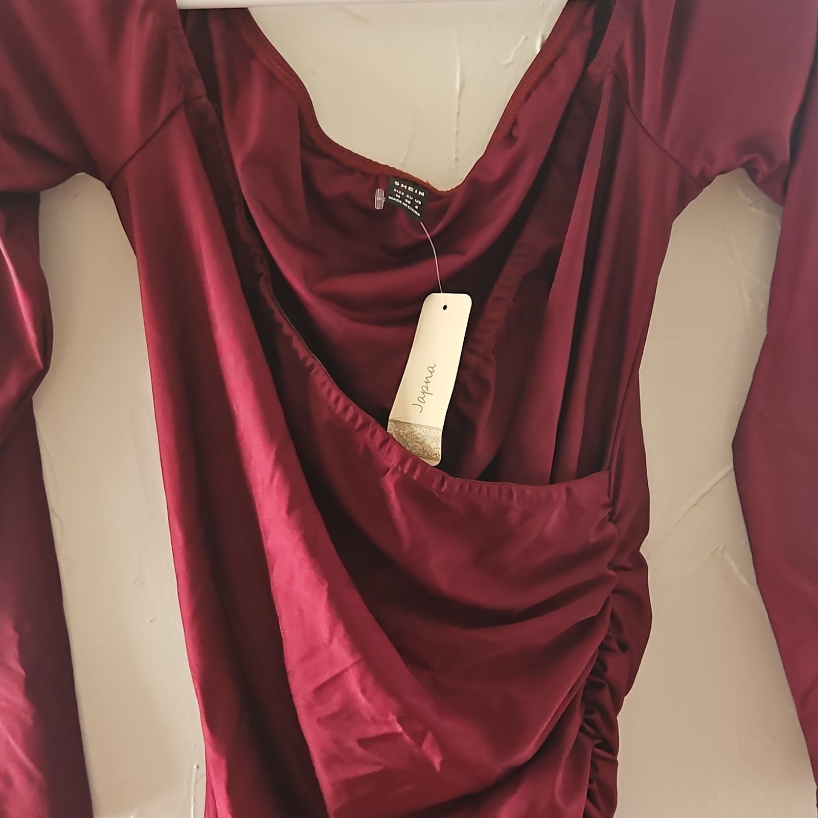 Lush Burgundy Ruched Cowl Neck Long Sleeve Bodycon Mini Dress Women’s S