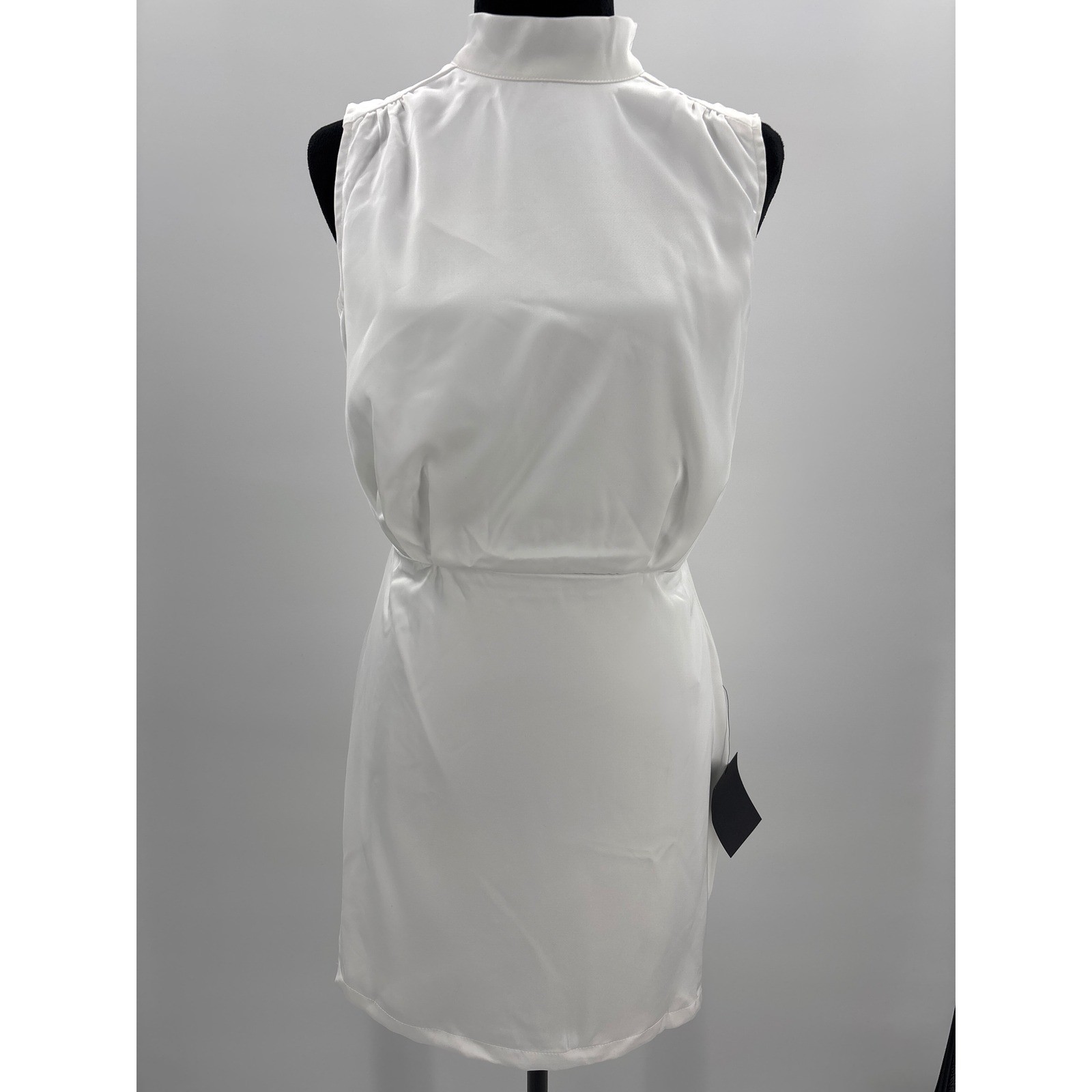Lulus Classic Elegance White Satin Mock Neck Sleeveless Mini Dress Small NWT