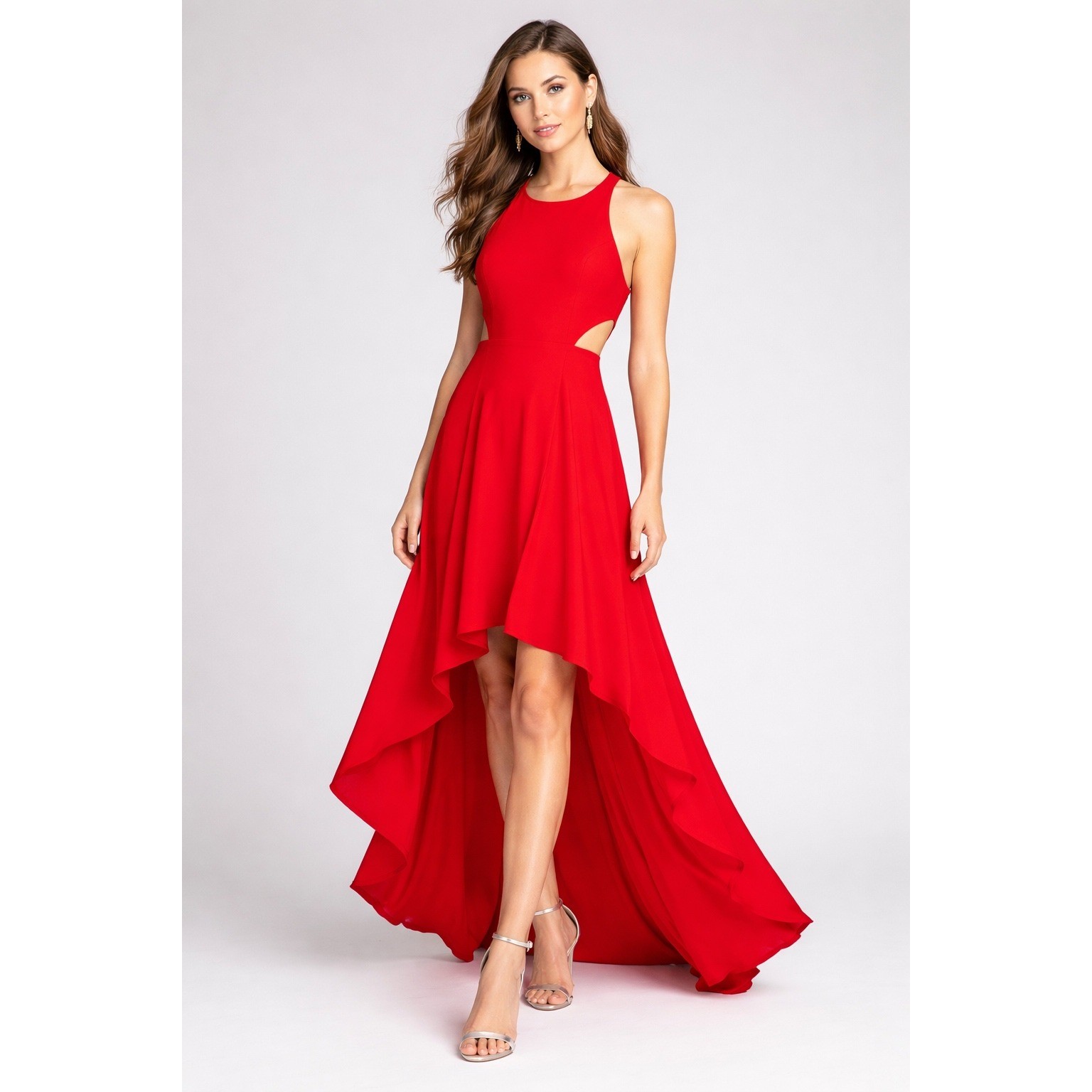 Aidan Mattox Red Cutout High Low Gown Formal Evening Dress Size 4