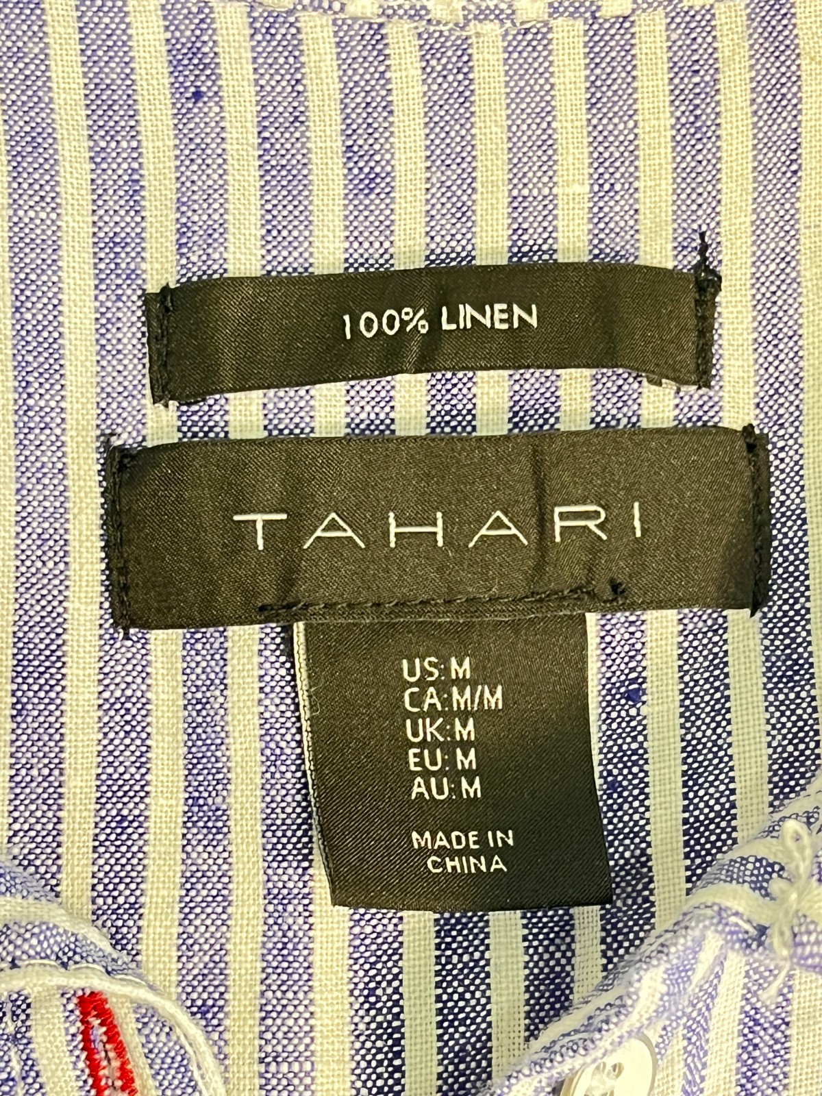 Tahari 100% Linen Shirt Dress Blue White Stripe Coastal Grandma Minimalist Sz M