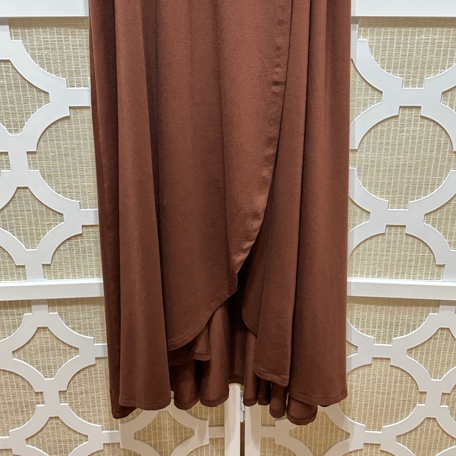Quince Tencel Jersey Midi Wrap Dress Womens Large Brown Short Sleeve Euro Summer