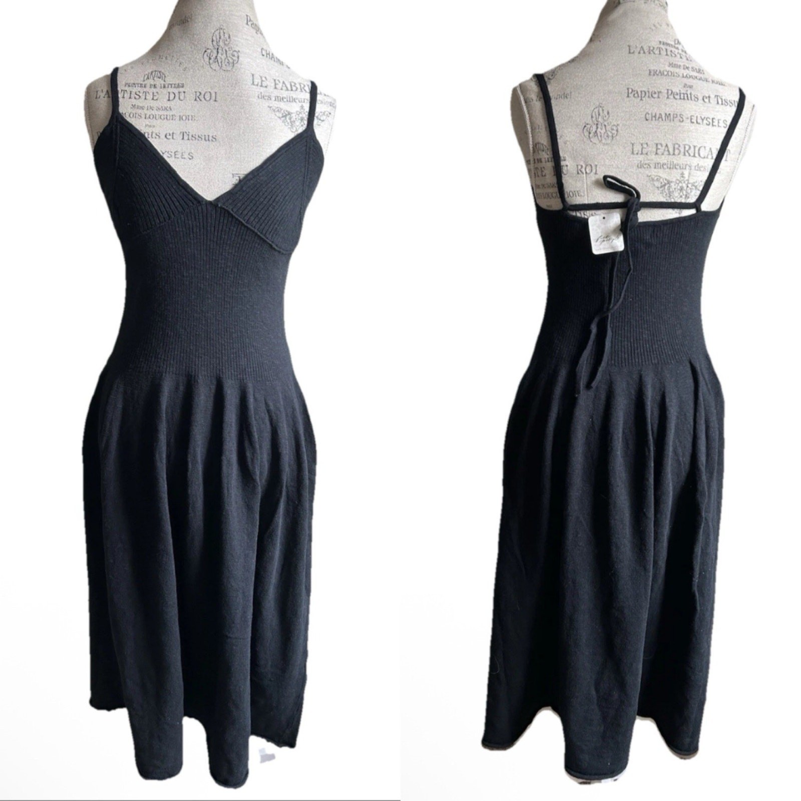 Free People Beach Midi Sweater Dress Womens M Black Knit Drop Waist Boho NWT
