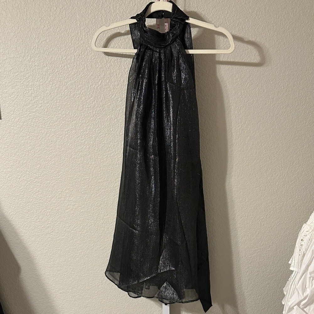Choosy Metallic Black Halter Mini Dress Open Back Shimmer Party Night Out XS