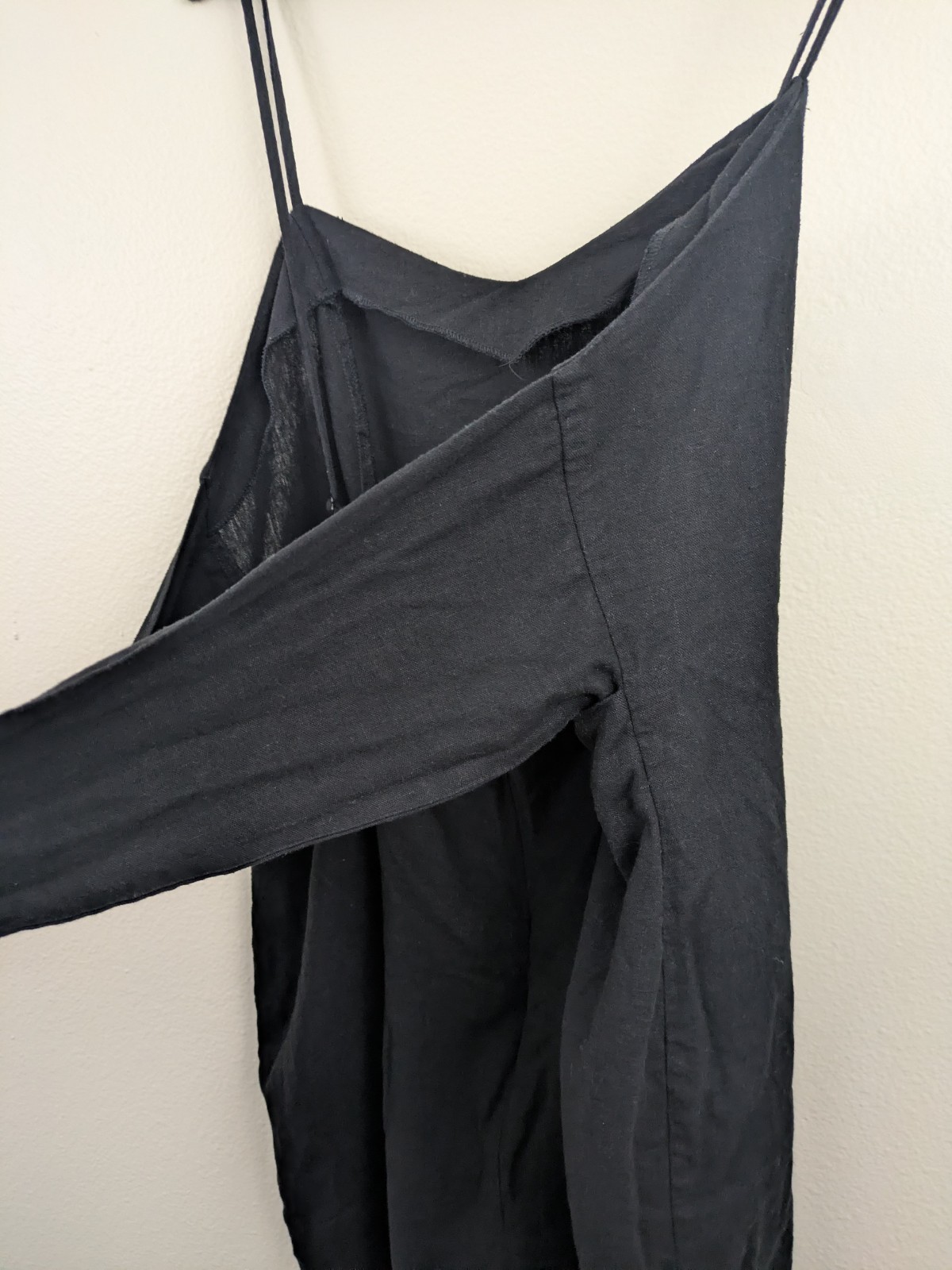 Asos Black Linen Dress Tie Back Top, Mini Length Uk 18 American 16