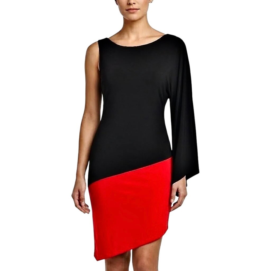 NWT Y2K Bebe Addiction Stretch Knit Jersey Dress One Shoulder Kimono Sleeve