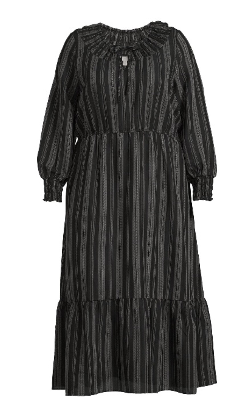 NEW Terra & Sky Peasant Tiered Long Sleeve Maxi Dress 2X 3X 4X Womens Black Ikat