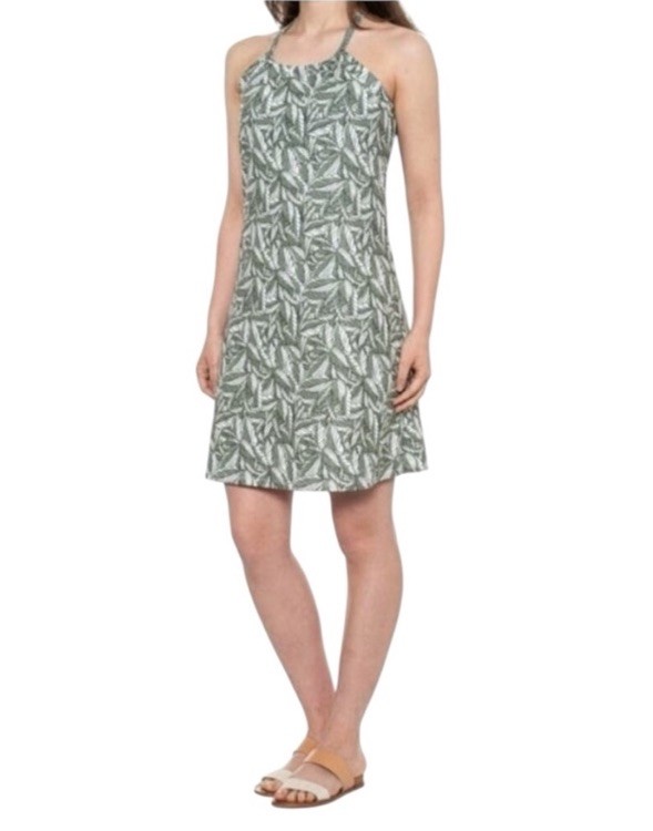 Eddie Bauer Harmony Dress XL Green Palm Print Built-In Bra Racerback Athletic