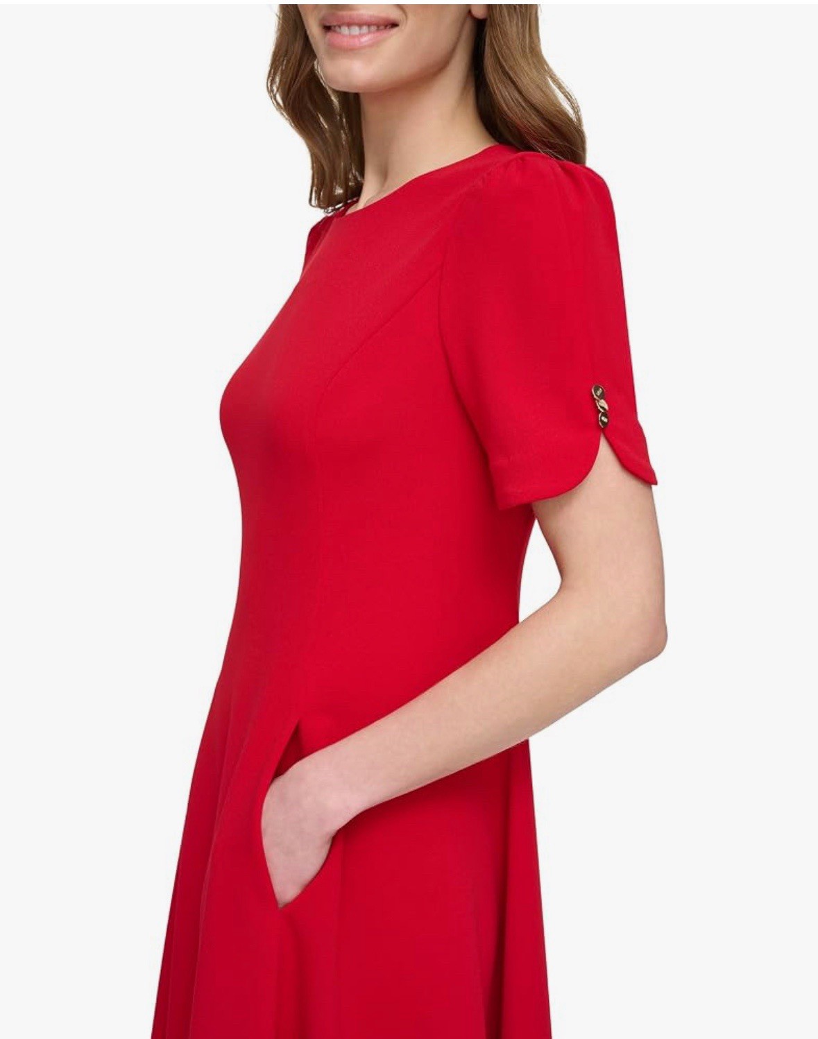 DKNY Women’s Size 16 Red Fit & Flare Short Sleeve Jewel Neck Mini Dress