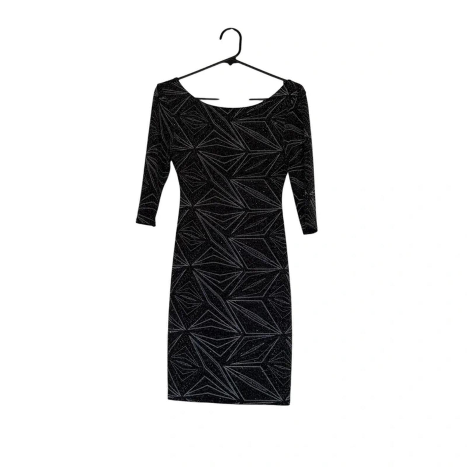 New Look Bodycon Dress Midi Black Silver Sparkle Glitter Size 10 Party Occasion