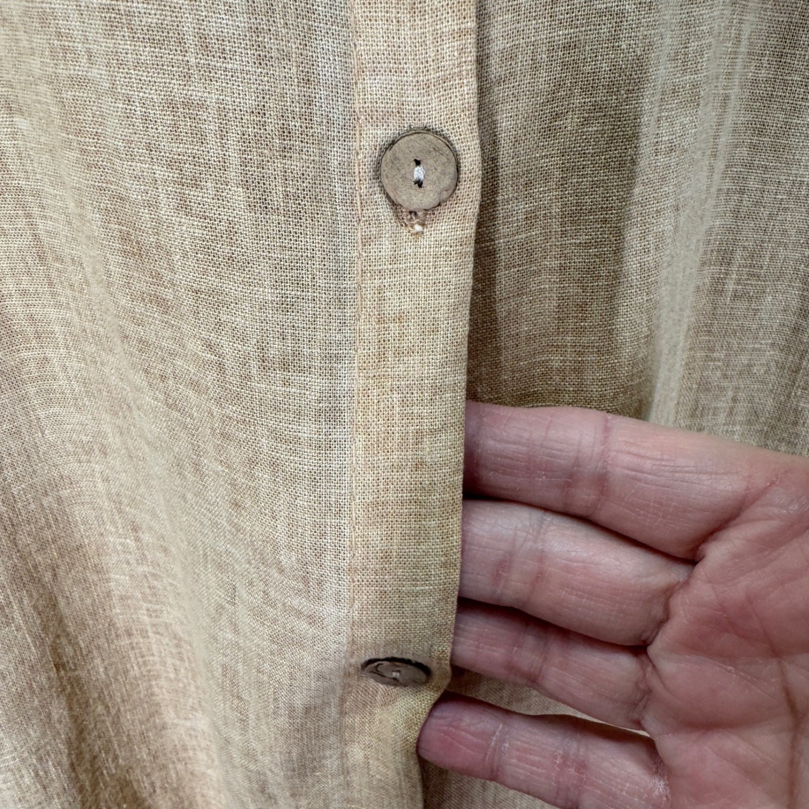 Italian Linen Lagenlook Tunic Shirt Dress Womens Oversized M Neutral Pockets