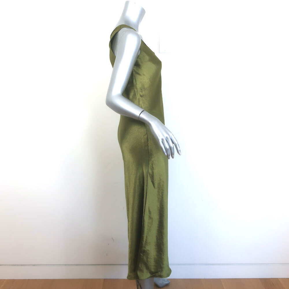 Vince Sleeveless Midi Dress Green Crinkled Satin Size Extra Small