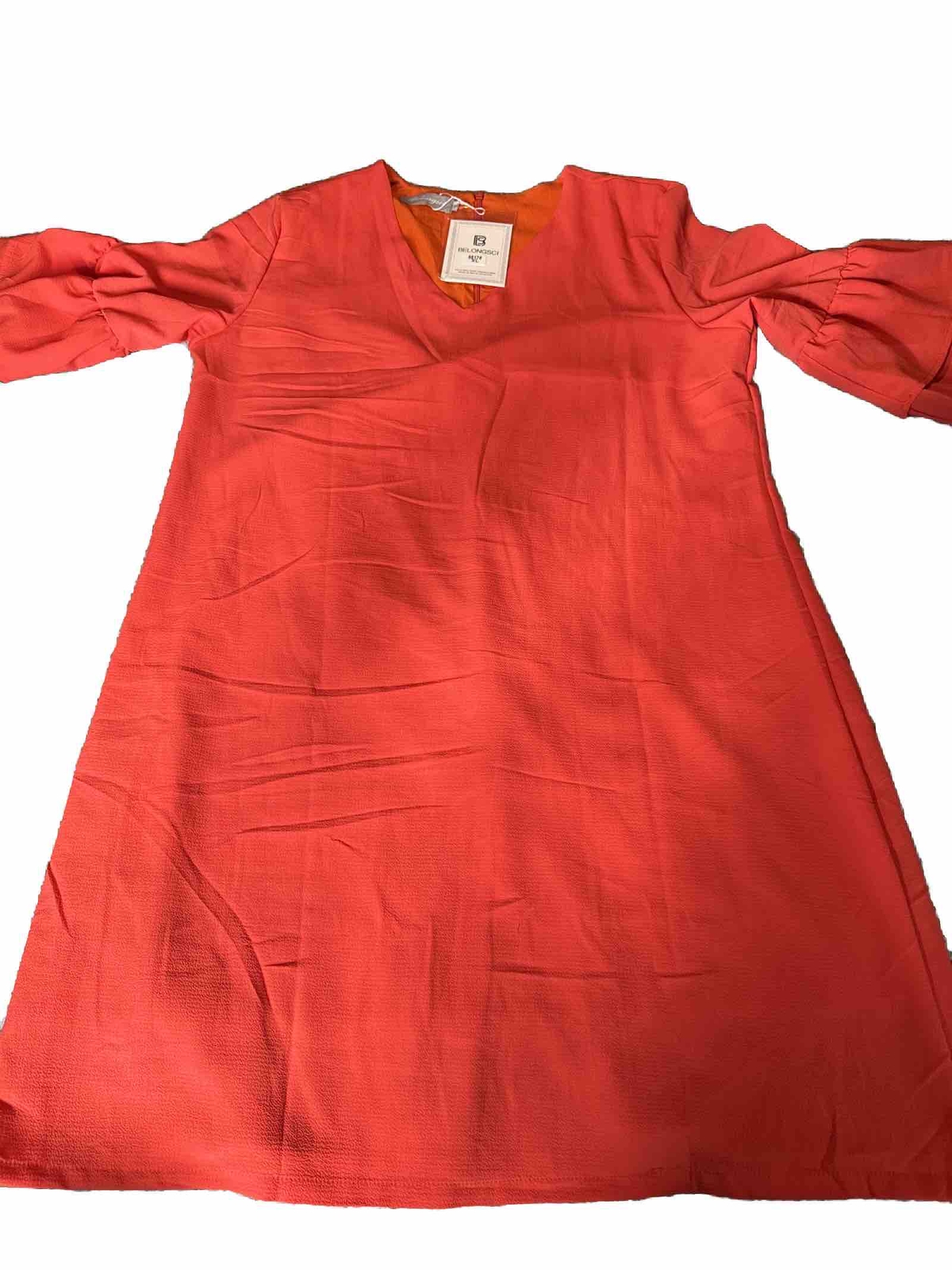 V-Neck Orange Bell Sleeve Shift Dress Mini Dress Sz XL By Belongsci