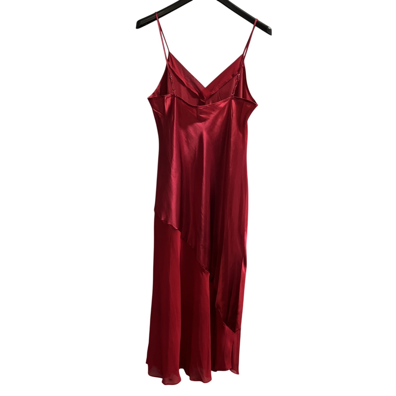 Massini Y2K Slip Dress Womens M Red Satin Flower Embroidered Asymmetrical Fairy