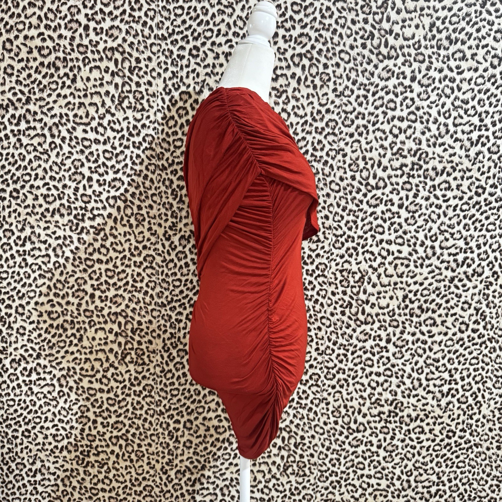 Body Central Red One Shoulder Ruched Stretch Jersey Bodycon Mini Dress Size S