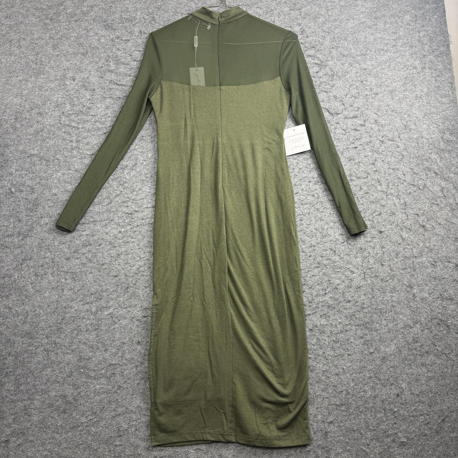 Petal + Pup Dress Womens Small Green Mesh Mock Neck Long Sleeve Midi Bodycon